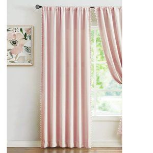 Pompom Blackout Curtains for Bedroom Pink Girls 52"W x 95" L x 2 with Matching